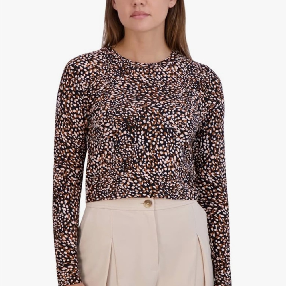BCBG Women's Black and Brown Patterned Top